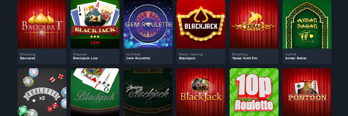 Les jeux de table dans Gslot Casino.