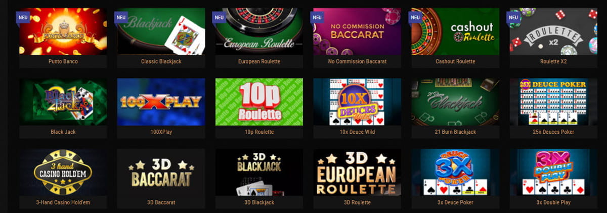 Les jeux de table au Casino King Billy.