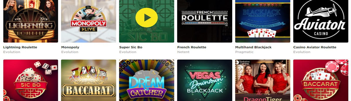 La sélection variée de jeux de table au Mason Slots Casino.
