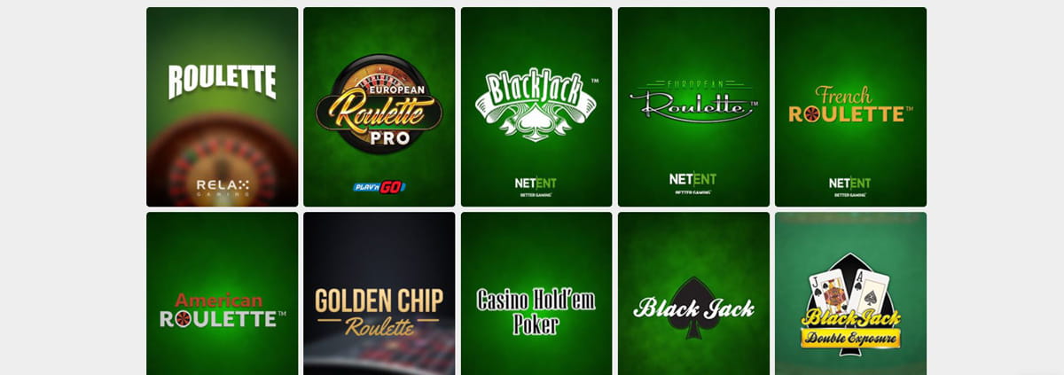 Une petite sélection de journaux des jeux de table comme la Roulette européenne, le casino Hold'em Poker ou le Blackjack au Scatters Casino.